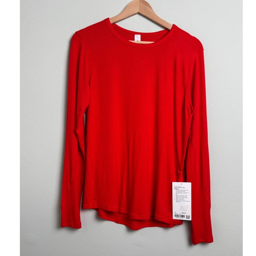 Lululemon Hold Tight Long Sleeve Ribbed Modal Shirt Red Size 14 NEW